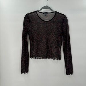 Fairy Grunge Sheer Mesh Crop Top Medium Indie Goth Ruffled Red Black Leopard